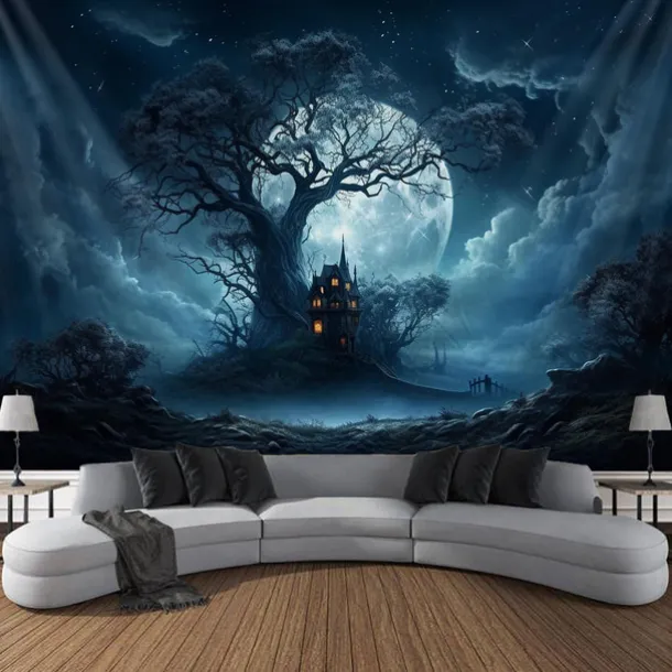 Halloween Glommy Forest Hanging Tapestry Wall Art Large Tapestry Mural Decor Photograph Backdrop Blanket Curtain Home Bedroom Living Room Decoration Decorations