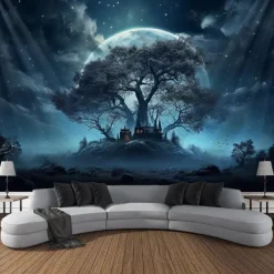 Halloween Glommy Forest Hanging Tapestry Wall Art Large Tapestry Mural Decor Photograph Backdrop Blanket Curtain Home Bedroom Living Room Decoration Decorations