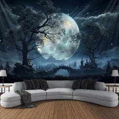 Halloween Glommy Forest Hanging Tapestry Wall Art Large Tapestry Mural Decor Photograph Backdrop Blanket Curtain Home Bedroom Living Room Decoration Decorations