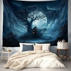 Halloween Glommy Forest Hanging Tapestry Wall Art Large Tapestry Mural Decor Photograph Backdrop Blanket Curtain Home Bedroom Living Room Decoration Decorations