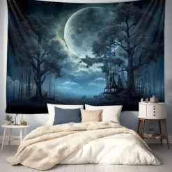 Halloween Glommy Forest Hanging Tapestry Wall Art Large Tapestry Mural Decor Photograph Backdrop Blanket Curtain Home Bedroom Living Room Decoration Decorations