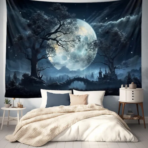 Halloween Glommy Forest Hanging Tapestry Wall Art Large Tapestry Mural Decor Photograph Backdrop Blanket Curtain Home Bedroom Living Room Decoration Decorations