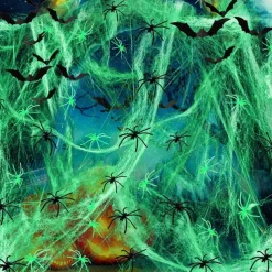 Halloween Glow in The Dark Spider Web Fake Cobwebs Stretch Green Spider Webs for Halloween Outdoor Indoor Home Decorations Creepy Party Decor