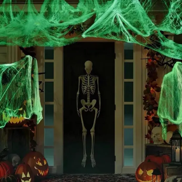 Halloween Glow in The Dark Spider Web Fake Cobwebs Stretch Green Spider Webs for Halloween Outdoor Indoor Home Decorations Creepy Party Decor