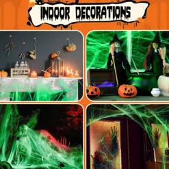 Halloween Glow in The Dark Spider Web Fake Cobwebs Stretch Green Spider Webs for Halloween Outdoor Indoor Home Decorations Creepy Party Decor