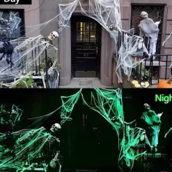 Halloween Glow in The Dark Spider Web Fake Cobwebs Stretch Green Spider Webs for Halloween Outdoor Indoor Home Decorations Creepy Party Decor