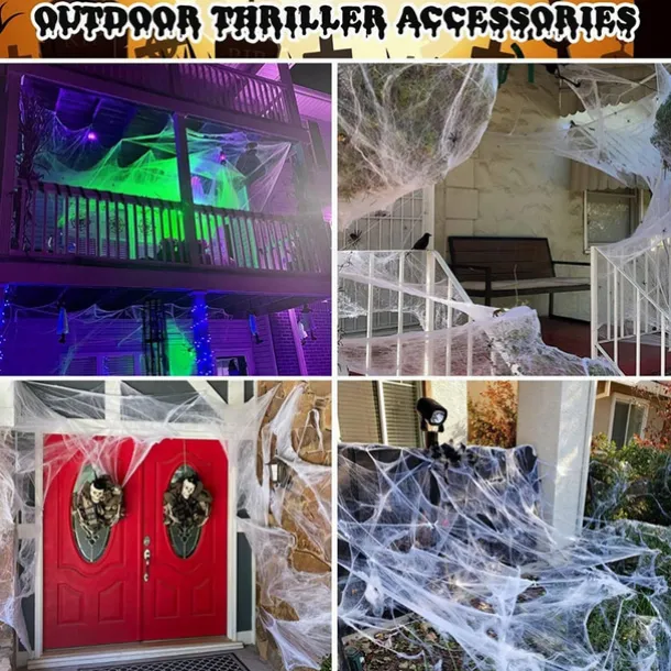 Halloween Glow in The Dark Spider Web Fake Cobwebs Stretch Green Spider Webs for Halloween Outdoor Indoor Home Decorations Creepy Party Decor