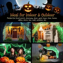 Halloween Glow in The Dark Spider Web Fake Cobwebs Stretch Green Spider Webs for Halloween Outdoor Indoor Home Decorations Creepy Party Decor