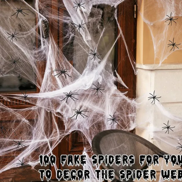 Halloween Glow in The Dark Spider Web Fake Cobwebs Stretch Green Spider Webs for Halloween Outdoor Indoor Home Decorations Creepy Party Decor