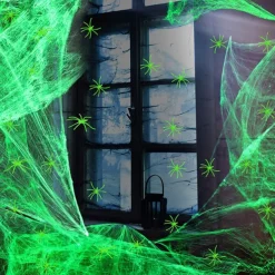 Halloween Glow in The Dark Spider Web Fake Cobwebs Stretch Green Spider Webs for Halloween Outdoor Indoor Home Decorations Creepy Party Decor
