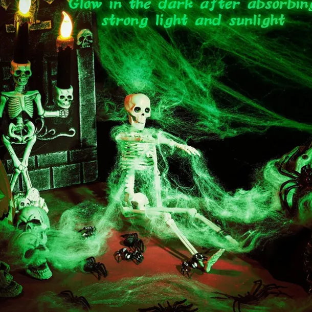 Halloween Glow in The Dark Spider Web Fake Cobwebs Stretch Green Spider Webs for Halloween Outdoor Indoor Home Decorations Creepy Party Decor