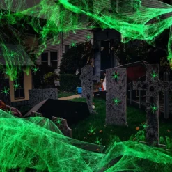 Halloween Glow in The Dark Spider Web Fake Cobwebs Stretch Green Spider Webs for Halloween Outdoor Indoor Home Decorations Creepy Party Decor