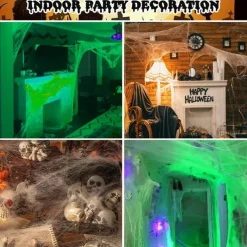 Halloween Glow in The Dark Spider Web Fake Cobwebs Stretch Green Spider Webs for Halloween Outdoor Indoor Home Decorations Creepy Party Decor