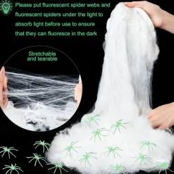 Halloween Glow in The Dark Spider Web Fake Cobwebs Stretch Green Spider Webs for Halloween Outdoor Indoor Home Decorations Creepy Party Decor