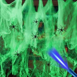Halloween Glow in The Dark Spider Web Fake Cobwebs Stretch Green Spider Webs for Halloween Outdoor Indoor Home Decorations Creepy Party Decor