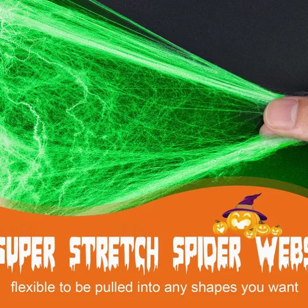 Halloween Glow in The Dark Spider Web Fake Cobwebs Stretch Green Spider Webs for Halloween Outdoor Indoor Home Decorations Creepy Party Decor