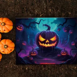 Halloween Glowing Pumpkin Face LED Canvas Wall Art - Battery Operated Lighted Wall Decor for 2025 Halloween home decoration light livingroom and bedroom