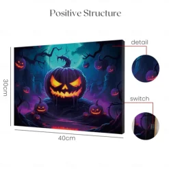 Halloween Glowing Pumpkin Face LED Canvas Wall Art - Battery Operated Lighted Wall Decor for 2025 Halloween home decoration light livingroom and bedroom