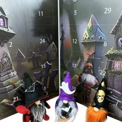 Halloween Gnome Advent Calendar, Halloween Countdown Calendar, Decoration for Aldults Kids Holiday Halloween Christmas Gifts (3pcs Gnome Doll + 28pcs Resin Mini Figurine Per Box)