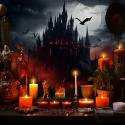 Halloween Gothic Castle Wall Tapestry – Spooky Night Scene with Pumpkins and Bats, Horror Haunted Castle Backdrop for 2025 HALLOWEEN Living Room, Bedroom, Party Decoration