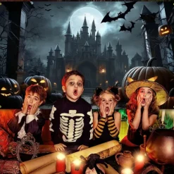 Halloween Gothic Castle Wall Tapestry – Spooky Night Scene with Pumpkins and Bats, Horror Haunted Castle Backdrop for 2025 HALLOWEEN Living Room, Bedroom, Party Decoration