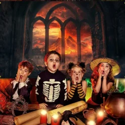 Halloween Gothic Cathedral Wall Tapestry – Red Stained Glass Window Scene with Dark Ambiance, Horror Backdrop for 2025 Halloween Living Room, Bedroom, Haunted House Decoration