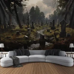 Halloween Graveyard Hanging Tapestry Wall Art Large Tapestry Mural Decor Photograph Backdrop Blanket Curtain Home Bedroom Living Room Decoration