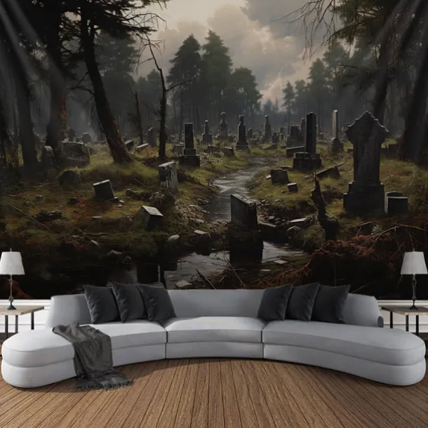 Halloween Graveyard Hanging Tapestry Wall Art Large Tapestry Mural Decor Photograph Backdrop Blanket Curtain Home Bedroom Living Room Decoration
