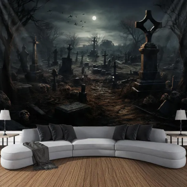 Halloween Graveyard Hanging Tapestry Wall Art Large Tapestry Mural Decor Photograph Backdrop Blanket Curtain Home Bedroom Living Room Decoration