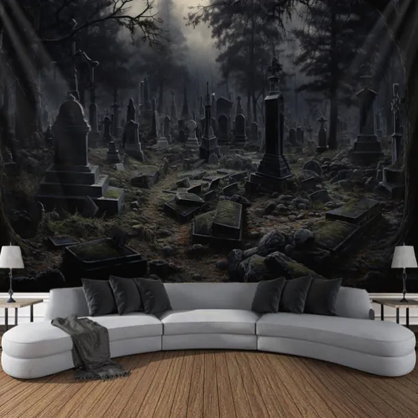 Halloween Graveyard Hanging Tapestry Wall Art Large Tapestry Mural Decor Photograph Backdrop Blanket Curtain Home Bedroom Living Room Decoration