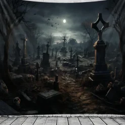 Halloween Graveyard Hanging Tapestry Wall Art Large Tapestry Mural Decor Photograph Backdrop Blanket Curtain Home Bedroom Living Room Decoration