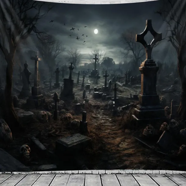 Halloween Graveyard Hanging Tapestry Wall Art Large Tapestry Mural Decor Photograph Backdrop Blanket Curtain Home Bedroom Living Room Decoration