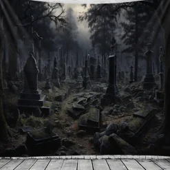 Halloween Graveyard Hanging Tapestry Wall Art Large Tapestry Mural Decor Photograph Backdrop Blanket Curtain Home Bedroom Living Room Decoration