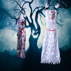 Halloween Hanging Clowns Decorations Talking Clown Ghost Decoration Flash Light up Red Eyes Sound Activated Function for Halloween Outdoor Indoor Haunted House Yard Decor