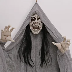 Halloween Hanging Ghost Skeleton Decorations Outdoor Hanging Grim Reapers Skeleton Led Light up Red Eyes Bendable Arms Scary Haunted House Prop