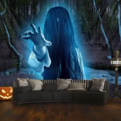 Halloween Hanging Tapestry Ghost Hand Photograph Backdrop Jack O Lantern Wall Art Large Tapestry Mural Decor Blanket Curtain Home Bedroom Living Room Decoration Death Selfie