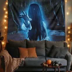 Halloween Hanging Tapestry Ghost Hand Photograph Backdrop Jack O Lantern Wall Art Large Tapestry Mural Decor Blanket Curtain Home Bedroom Living Room Decoration Death Selfie