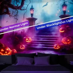 Halloween Hanging Tapestry Photograph Backdrop Jack O Lantern Wall Art Large Tapestry Mural Decor Blanket Curtain Home Bedroom Living Room Decoration Death Selfie