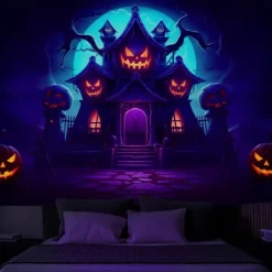 Halloween Hanging Tapestry Photograph Backdrop Jack O Lantern Wall Art Large Tapestry Mural Decor Blanket Curtain Home Bedroom Living Room Decoration Death Selfie