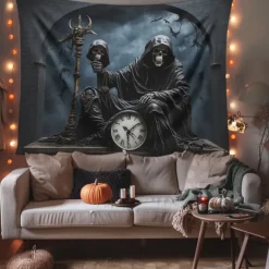 Halloween Hanging Tapestry Death God Photograph Backdrop Jack O Lantern Wall Art Large Tapestry Mural Decor Blanket Curtain Home Bedroom Living Room Decoration Death Selfie
