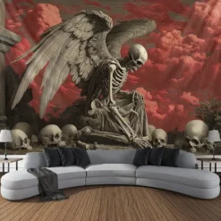 Halloween Hanging Tapestry Photograph Backdrop Jack O Lantern Wall Art Large Tapestry Mural Decor Blanket Curtain Home Bedroom Living Room Decoration Death Selfie