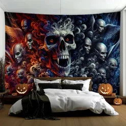 Halloween Hanging Tapestry Photograph Backdrop Jack O Lantern Wall Art Large Tapestry Mural Decor Blanket Curtain Home Bedroom Living Room Decoration Death Selfie