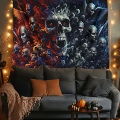 Halloween Hanging Tapestry Photograph Backdrop Jack O Lantern Wall Art Large Tapestry Mural Decor Blanket Curtain Home Bedroom Living Room Decoration Death Selfie