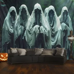 Halloween Hanging Tapestry Ghosts run out of the painting Photograph Backdrop Jack O Lantern Wall Art Large Tapestry Mural Decor Blanket Curtain Home Bedroom Living Room Decoration Death Selfie