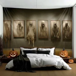 Halloween Hanging Tapestry Ghosts run out of the painting Photograph Backdrop Jack O Lantern Wall Art Large Tapestry Mural Decor Blanket Curtain Home Bedroom Living Room Decoration Death Selfie