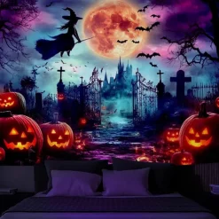 Halloween Hanging Tapestry Photograph Backdrop Jack O Lantern Wall Art Large Tapestry Mural Decor Blanket Curtain Home Bedroom Living Room Decoration Death Selfie