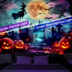Halloween Hanging Tapestry Photograph Backdrop Jack O Lantern Wall Art Large Tapestry Mural Decor Blanket Curtain Home Bedroom Living Room Decoration Death Selfie