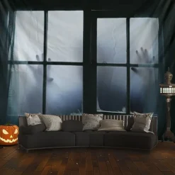 Halloween Hanging Tapestry Photograph Backdrop Jack O Lantern Wall Art Large Tapestry Mural Decor Blanket Curtain Home Bedroom Living Room Decoration Death Selfie