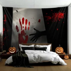 Halloween Hanging Tapestry Photograph Backdrop Jack O Lantern Wall Art Large Tapestry Mural Decor Blanket Curtain Home Bedroom Living Room Decoration Death Selfie
