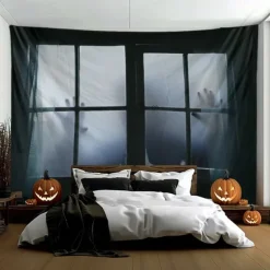 Halloween Hanging Tapestry Photograph Backdrop Jack O Lantern Wall Art Large Tapestry Mural Decor Blanket Curtain Home Bedroom Living Room Decoration Death Selfie